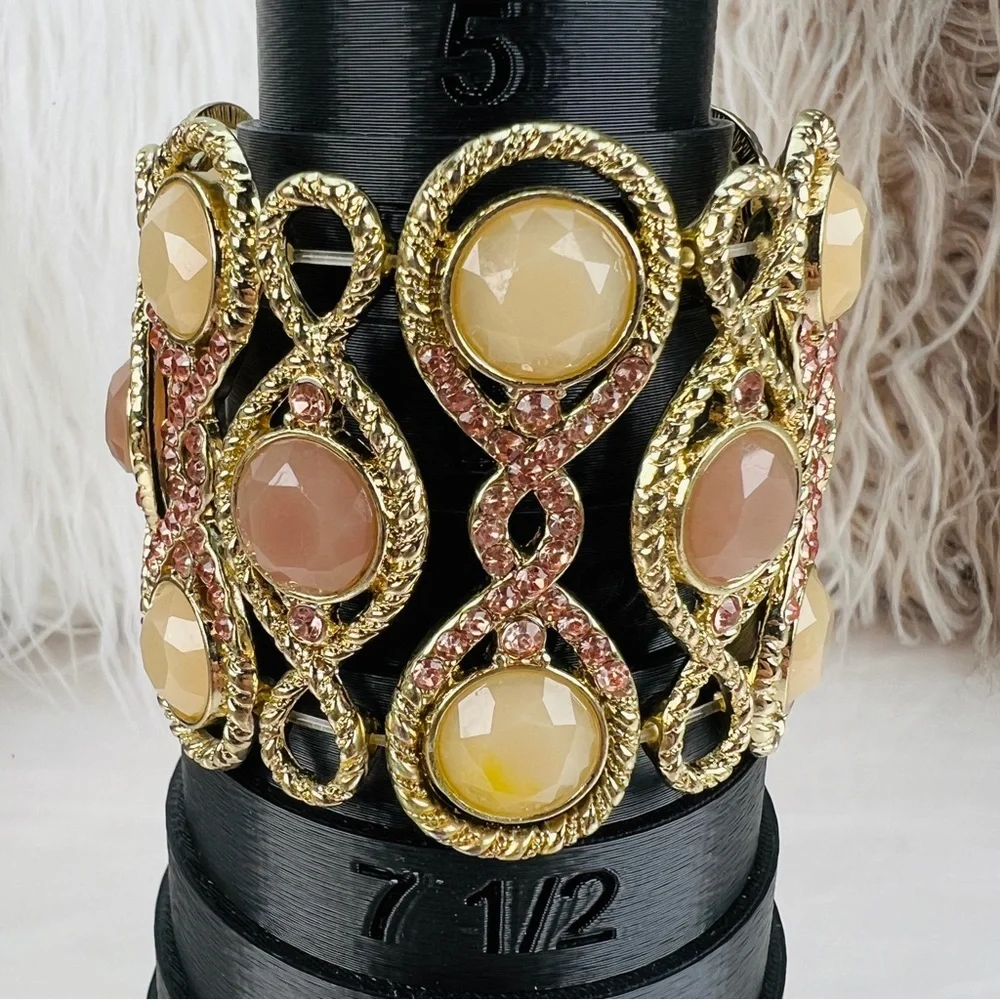 Gorgeous wideband goldtone neutral color stretch bracelet